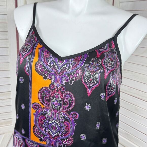 Express Damask Paisley Satin Camisole Tank Top Black Pink Multi Large Y2K Boho - Picture 5 of 13